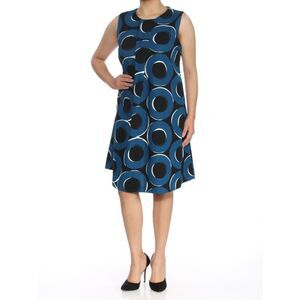 ALFANI Womens Teal Geometric Sleeveless Knee Length Fit + Flare Dress Size: 6